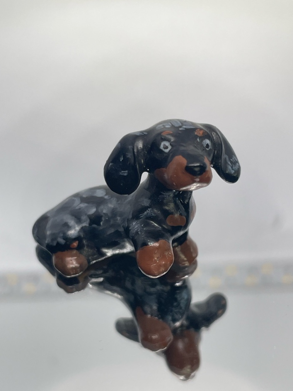 Dapple mini Dachshund Dog Figurine stoneware - Decorative Pet Accent
